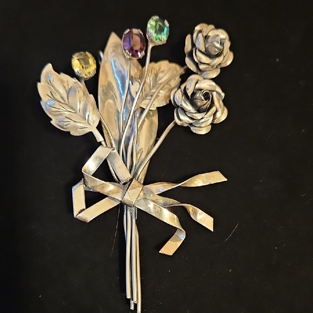 Coro Sterling Silver Brooch with Colorful Gem Accents - Picture 11 of 13